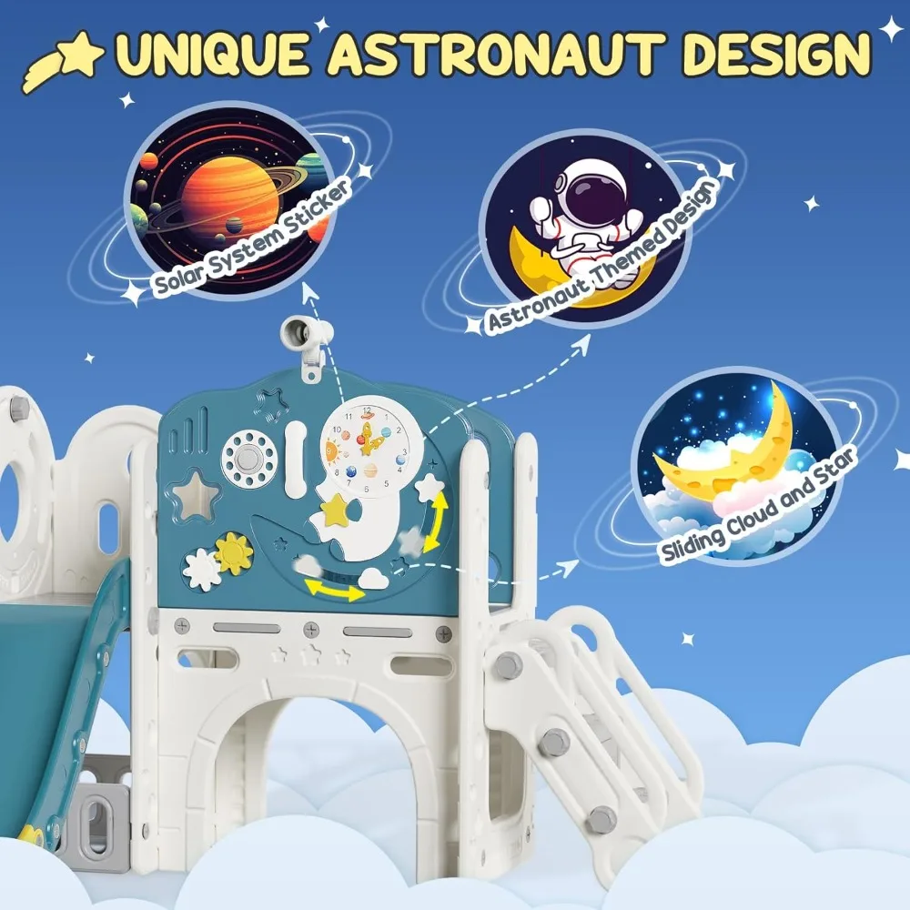 10 in 1 Toddler Slide, Astronaut Themed Baby Slide for Toddlers Aged 1-3, with Astronaut, Moon, Cloud, Star