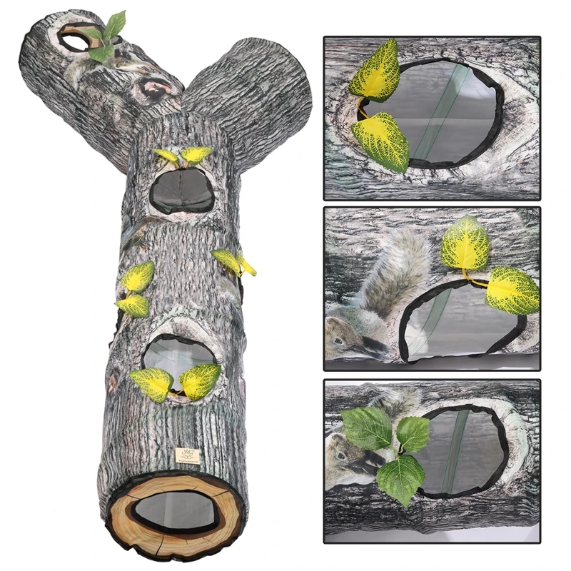 Big Collapsible Tunnel Toys Play Tunnel Durable Polyester Tree Pattern Hideaway Crinkle Tunnel for Small Pet