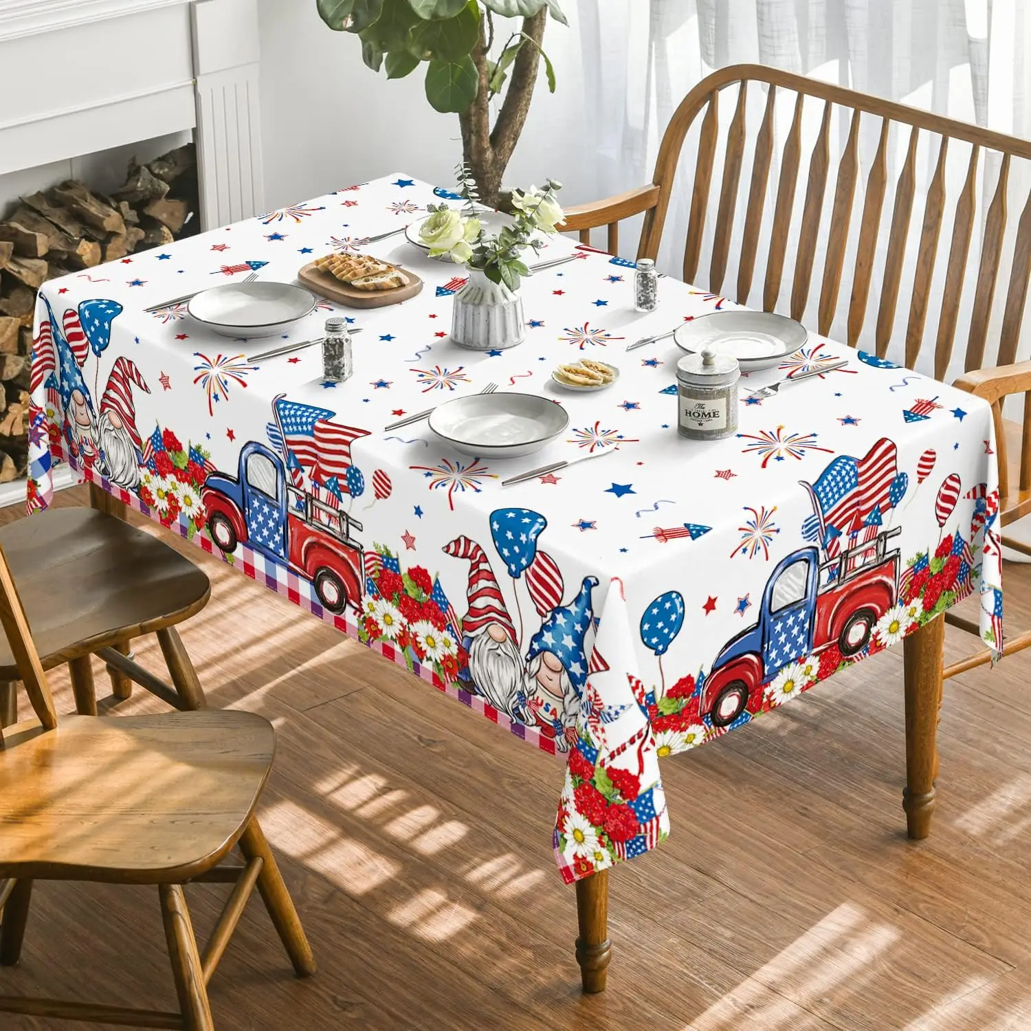 4th of July Tablecloth for Table Decor Patriotic Truck Watercolor Flag Independence Day Memorial Day Table Cloth Party Decor