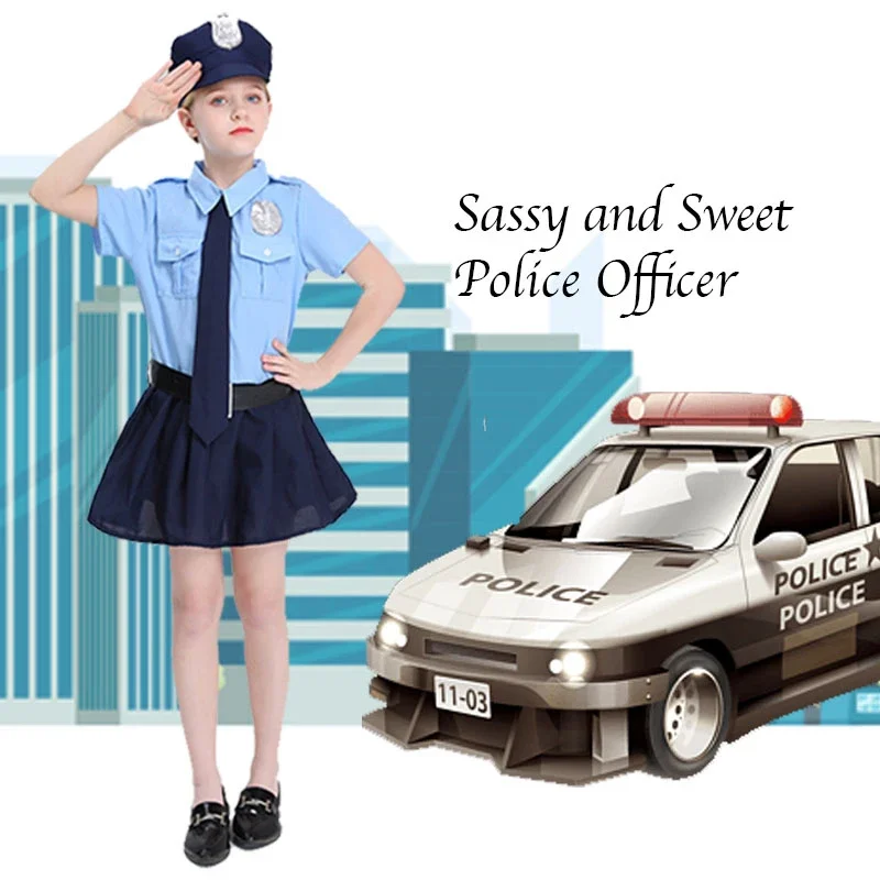 

Child Sassy And Sweet Police Officer Cute Cope Carrer Cosplay Uniform Costume Perfect For Girls Halloween Fancy Dress Up