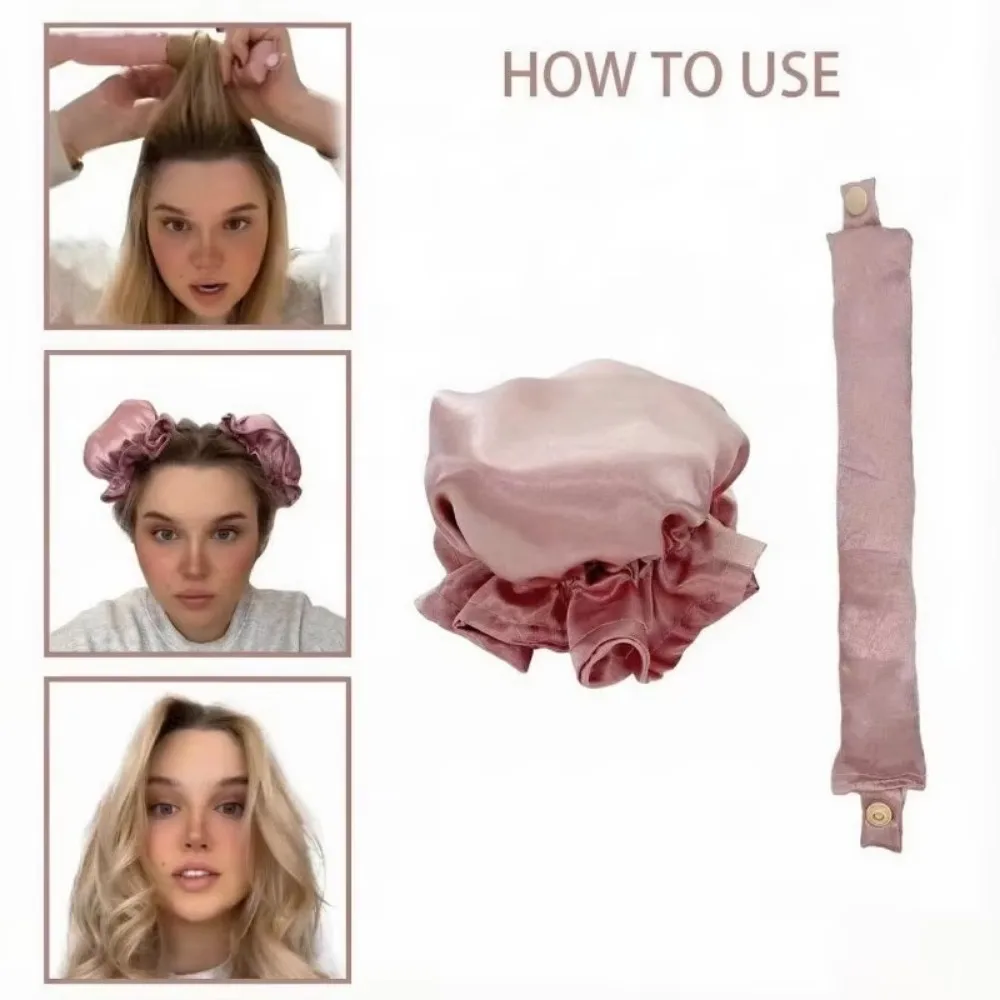 3set DIY Hairstyling Tools Satin Heatless Curling Rod with Hair Caps, Soft Overnight Curling Rod Headband for Long Hair 3