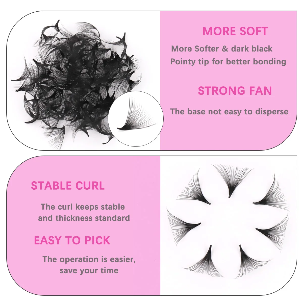 Lashprofessor 3D-40D Cluster Ventole sciolte Lash 7mm Sharp Thin Russia Volume Lash Base a punta Gambo medio Estensione ciglia prefabbricate