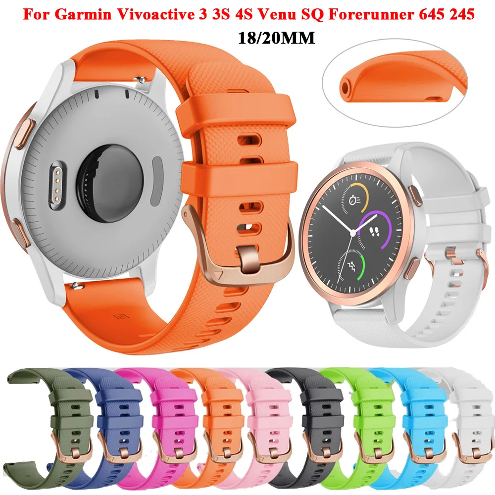 18 20มมสำหรับ Garmin Vivoactive 3/4/4S Venu 2 Plus ตร Forerunner 645 245M สายคล้องคอซิลิโคน Watchband อุปกรณ์เสริม