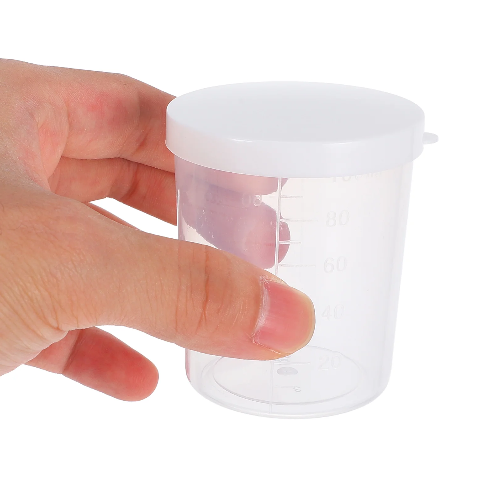 20 Pcs Measuring Cup Containers with Lids Clear to Go Cups Specimen Sample Coffee Laboratory Scale The Urine Dosing