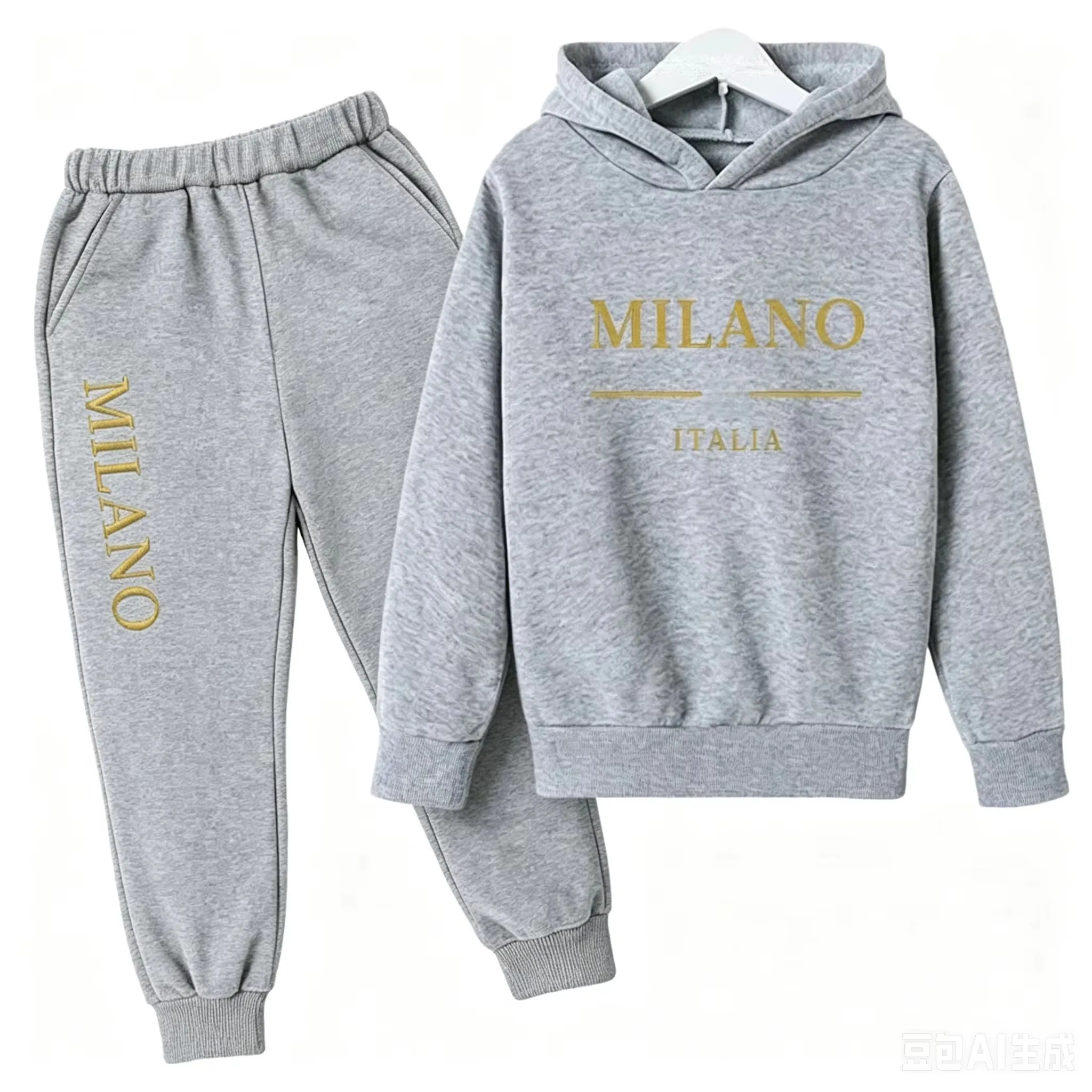 Neueste Herbst-Winter Kinder Zweiteiler Kapuzenjacke und Hose Sportoutfit. Trendige Jacken mit Buchstabenmuster für Jungen und Mädchen. – Detail 4