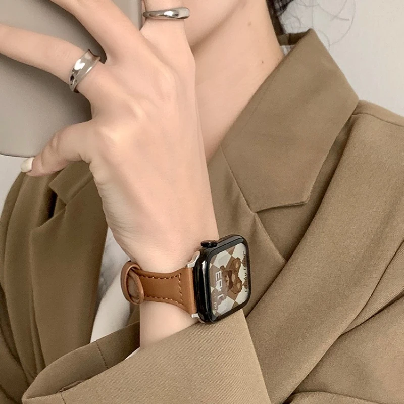 Slim Leather Strap For Apple Watch Band 45mm 41 40 44 38 49 46 42mm Correa Bracelet iWatch Series Ultra 12 11 10 9 8 7 6 5 4 SE