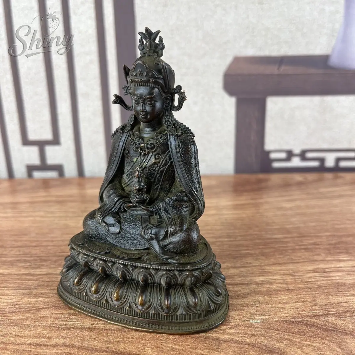 Tibet Busddhism Copper Seat Guru Padmasambhava Rinpoche Buddha Statue Crafts