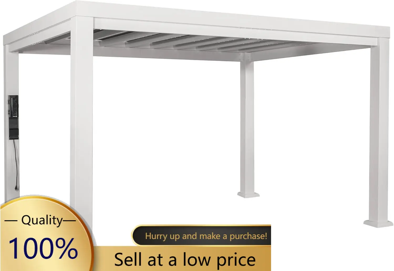 Windham 14' x 12' Modern Galvanized Steel Pergola Kit with Shade Sail Canopy, All-Season Durability, PowerPort, High-Wind Rating