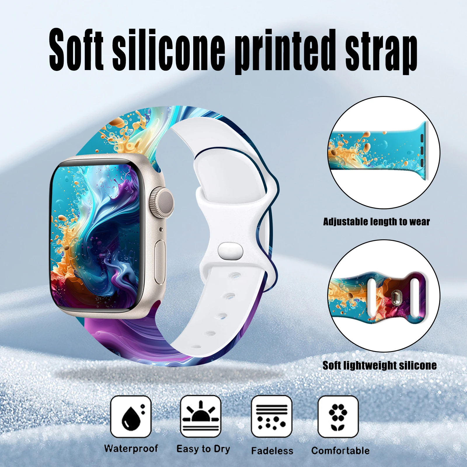 Fluid Pigment Printed Strap for Apple Watch 11 10 9 Silicone Bands Replaceable Bracelet for iWatch 46mm 42mm 41mm 40mm Watchband