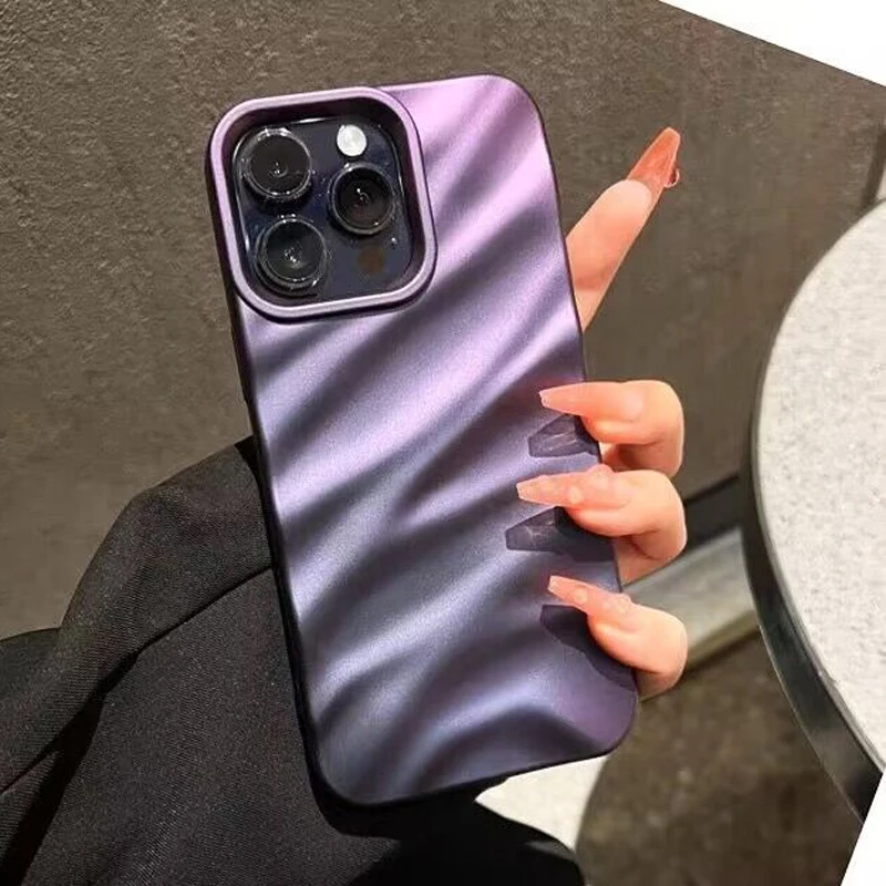 Fashion Solid Color Wavy Grain  Shockproof Phone Case For iPhone 11 12 13 14 Pro Max 14 7 8 Plus X XR XS Max Soft TPU Back Cover