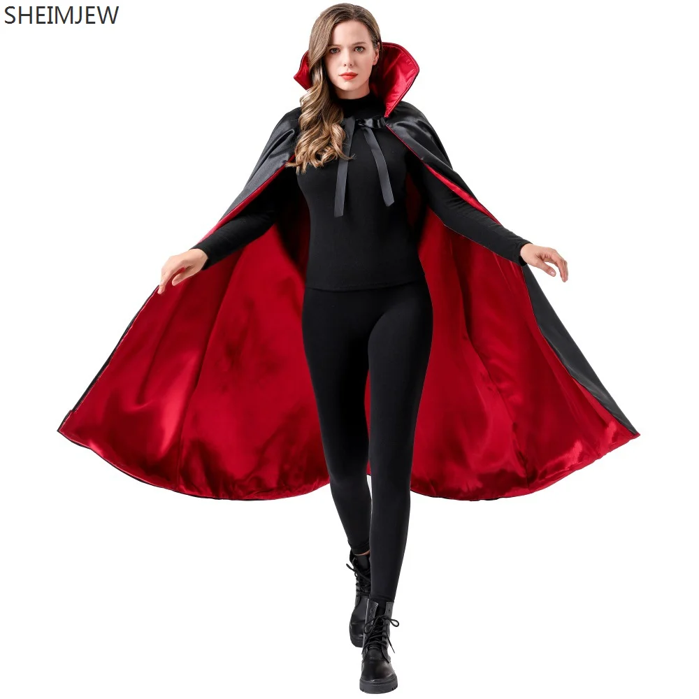 Adulte rouge et noir col montant cape de mort Halloween Vampire Cosplay tenues de maquillage cape de Pirate carnaval fête scène habiller
