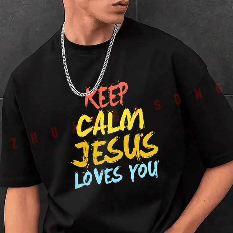 

Jesus Loves You Jesus Men's Print T-Shirt Fashionable Casual Street Style Suitable For Travel And Sports Tshirt Tee