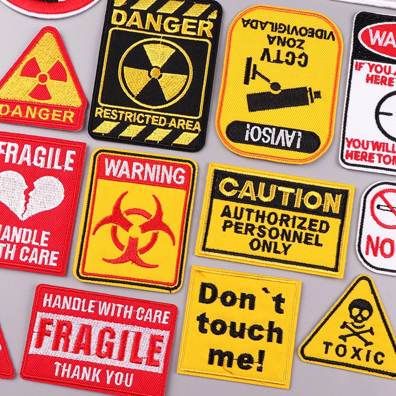 Danger/Caution/Warning Embroidry Patch Prohibition Slogan Iron On Patches For Clothing thermoadhesive Patches On Clothes DIY