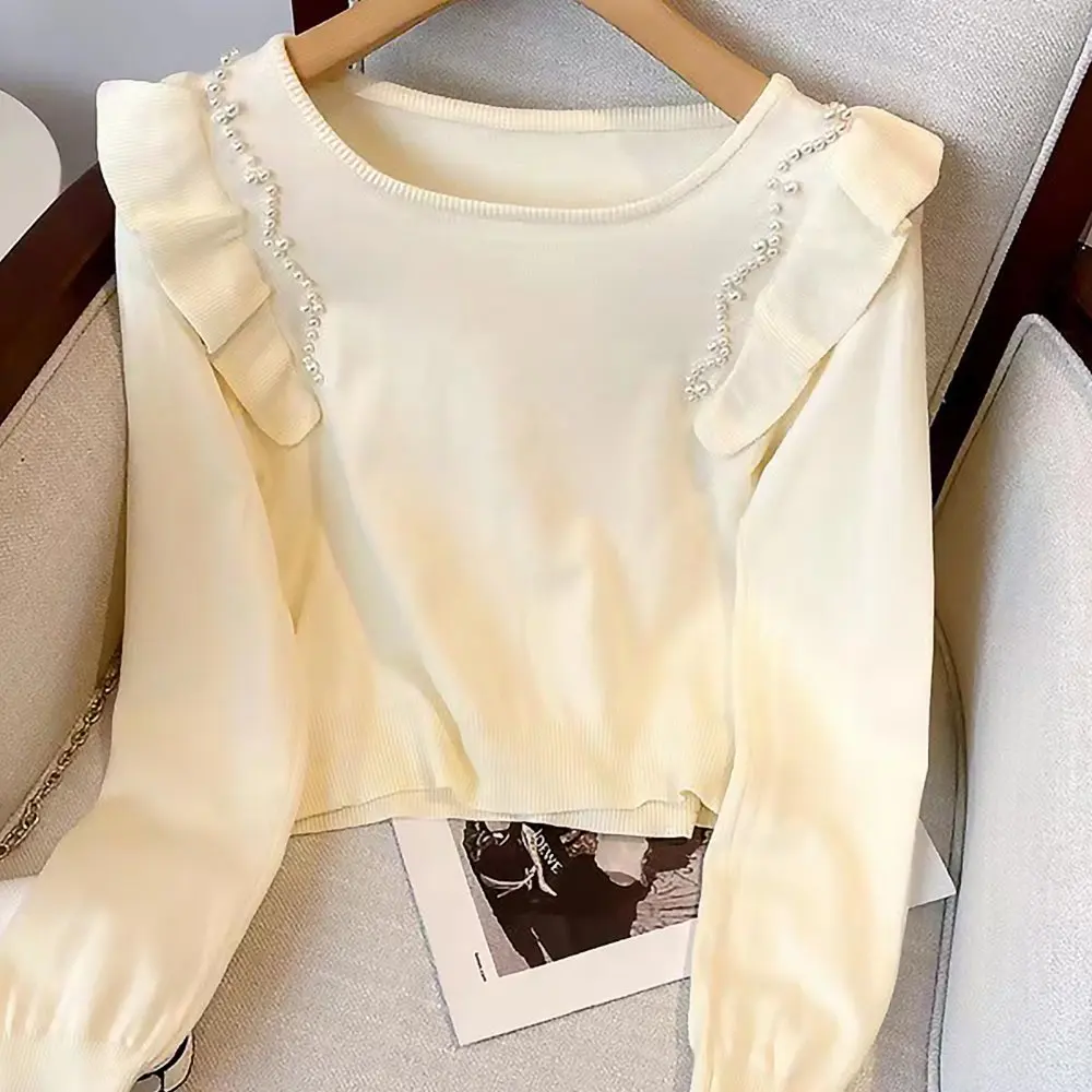 

Свитер с длинными рукавами и круглым вырезом в деловом стиле, облегающий дизайн, прямые рукава-трубы, украшение не требуется