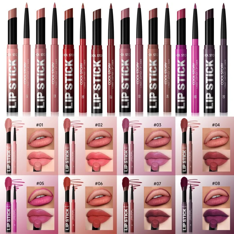 Lipliner und Lippenstift-Set, 2-in-1, wasserfest, langlebig, Lippen-Make-up-Set, wischfest, für professionelle, präzise Anwendung