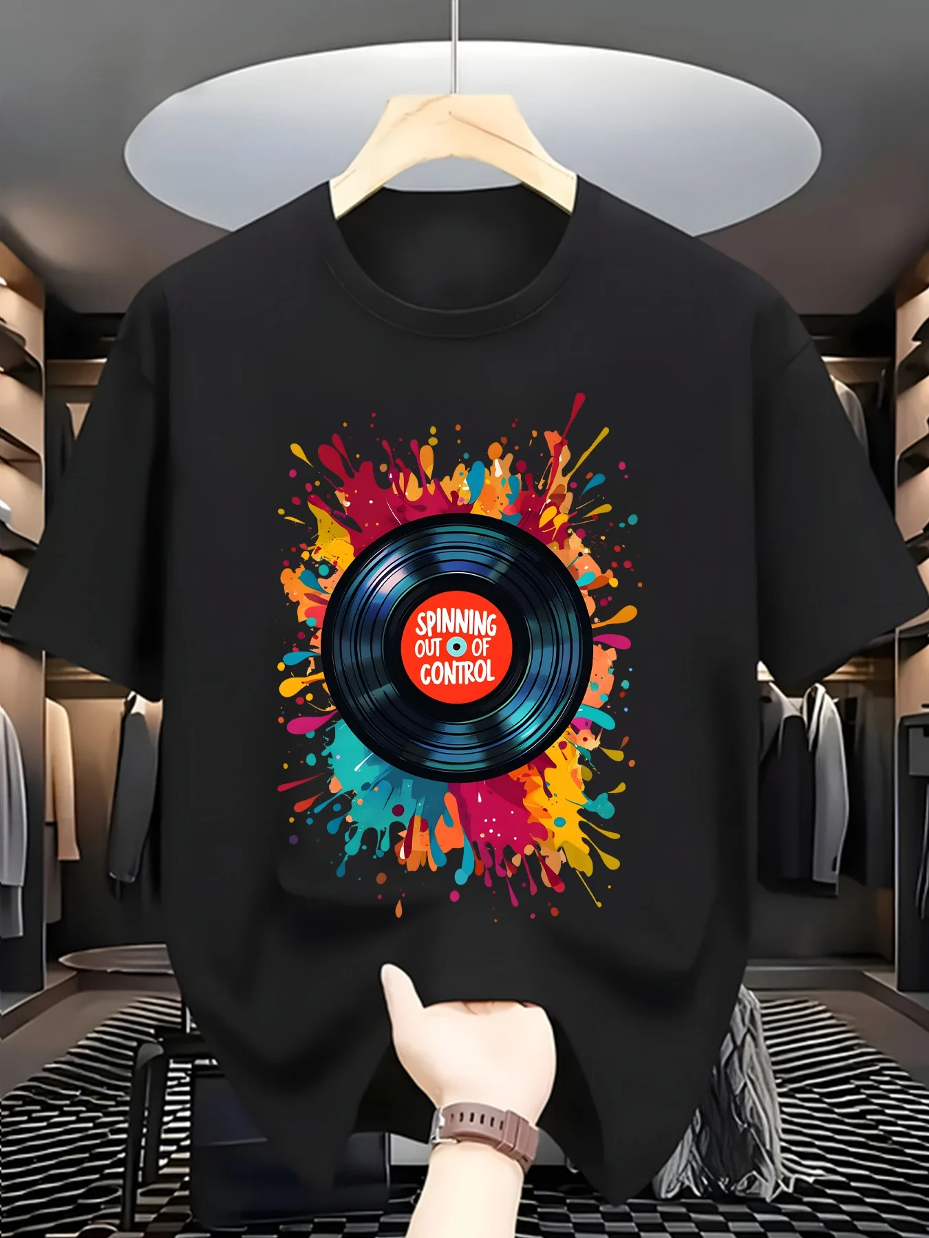 

Colorful Vinyl Record Graphic Printing Summer, Autumn and Winter Luxury Brand Pure Cotton Men's and Women's T-shirt
