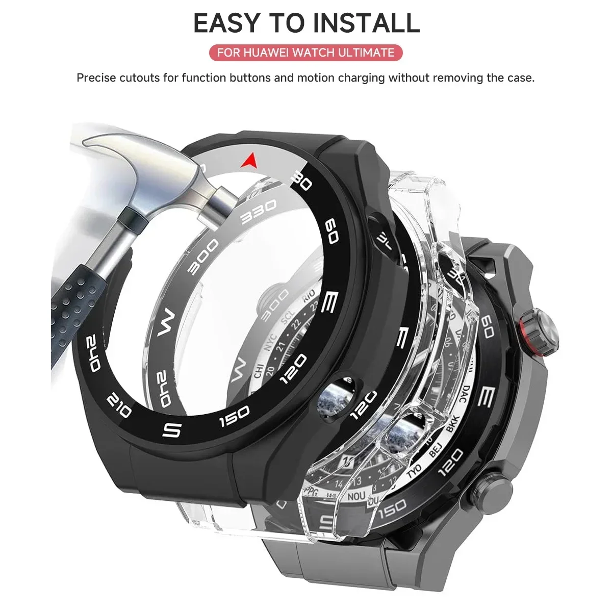 Tempered Glass + PC Cover for Huawei Watch Ultimate Full Coverage Protective Bumper Case for Huawei Ultimate Accessories