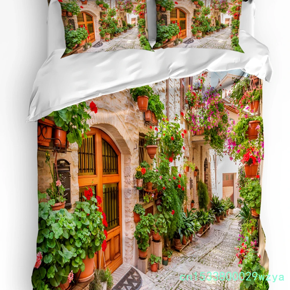 European Style Alley Street Scenery Bedding Set 3pcs Duvet Cover Pillowcase Kids Adult Quilt Cover Double Bed Set Home Textile