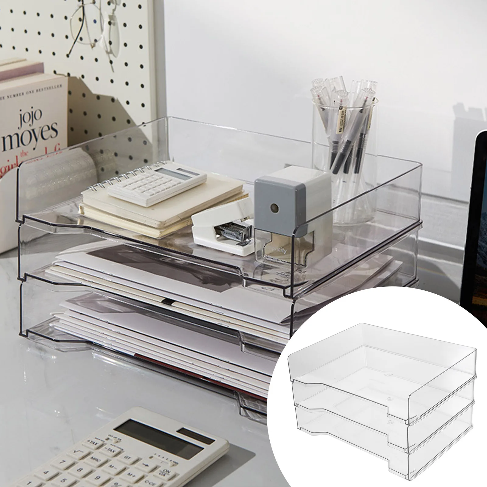 

3Pcs File Storage Shelf Plastic Desktop Organizer Office Stationery Storage Holder for Files Documents Students