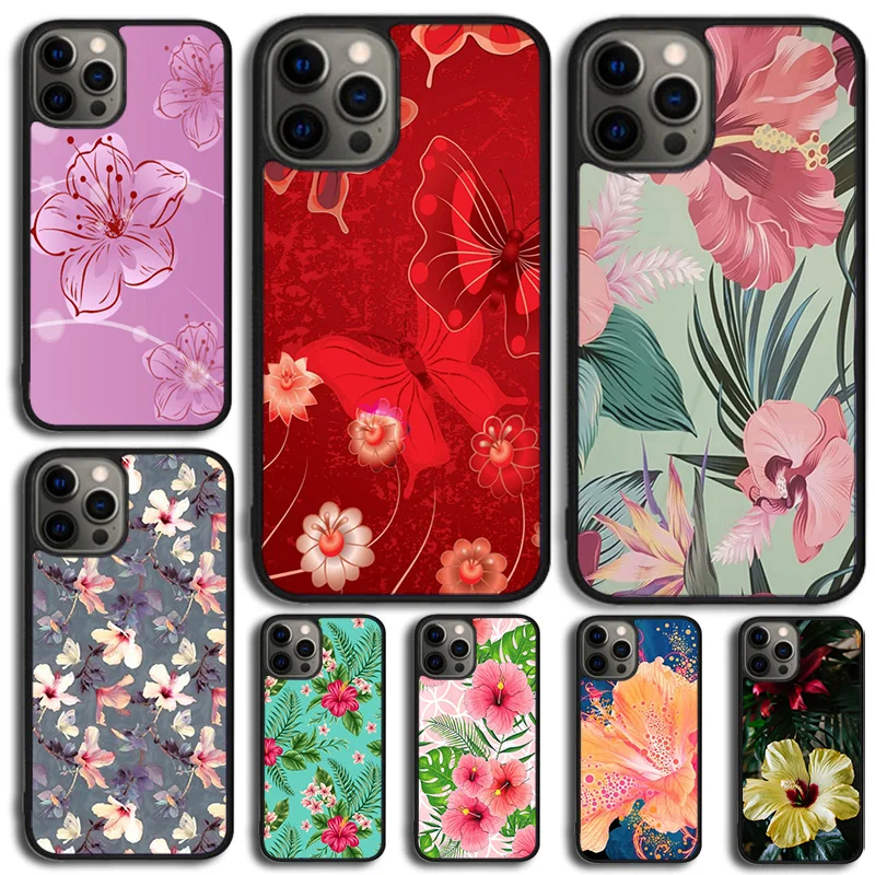 Butterflies Hibiscus Flowers Phone Case Cover For for iPhone 15 16 14 11 12 13 Mini Pro MAX Plus