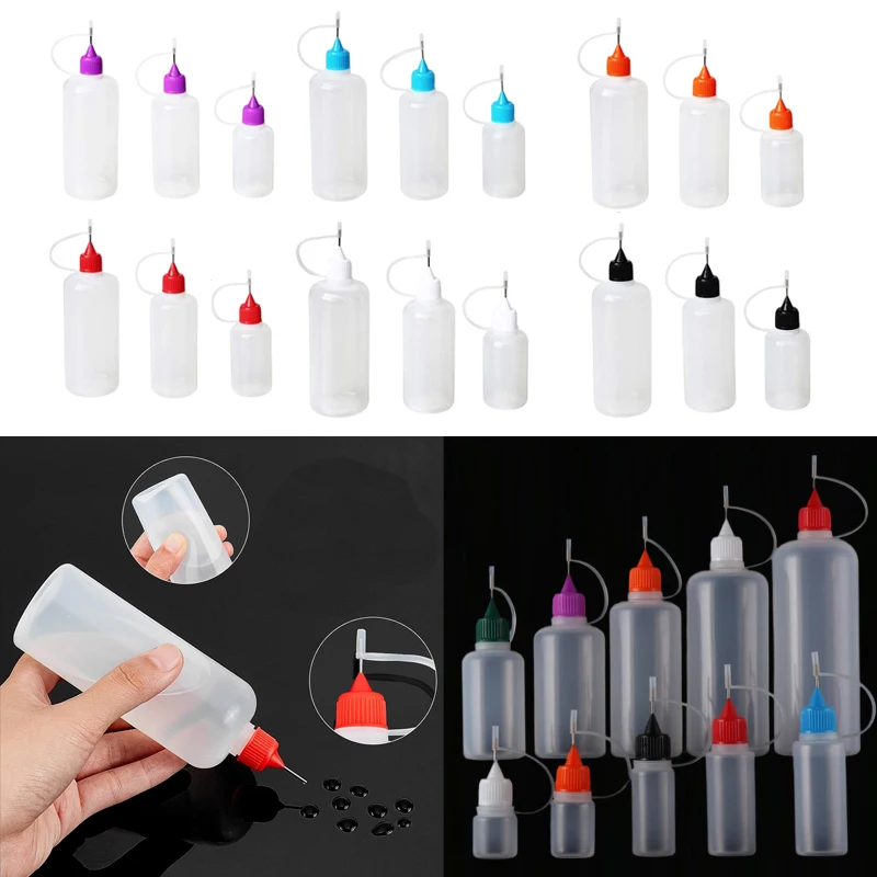 10Pcs 3/5/10/15/20/30/50/100/120ml Mini Plastic Dropper Bottles Needle Tip Glue Applicator Squeezable Containers For Craft Paint