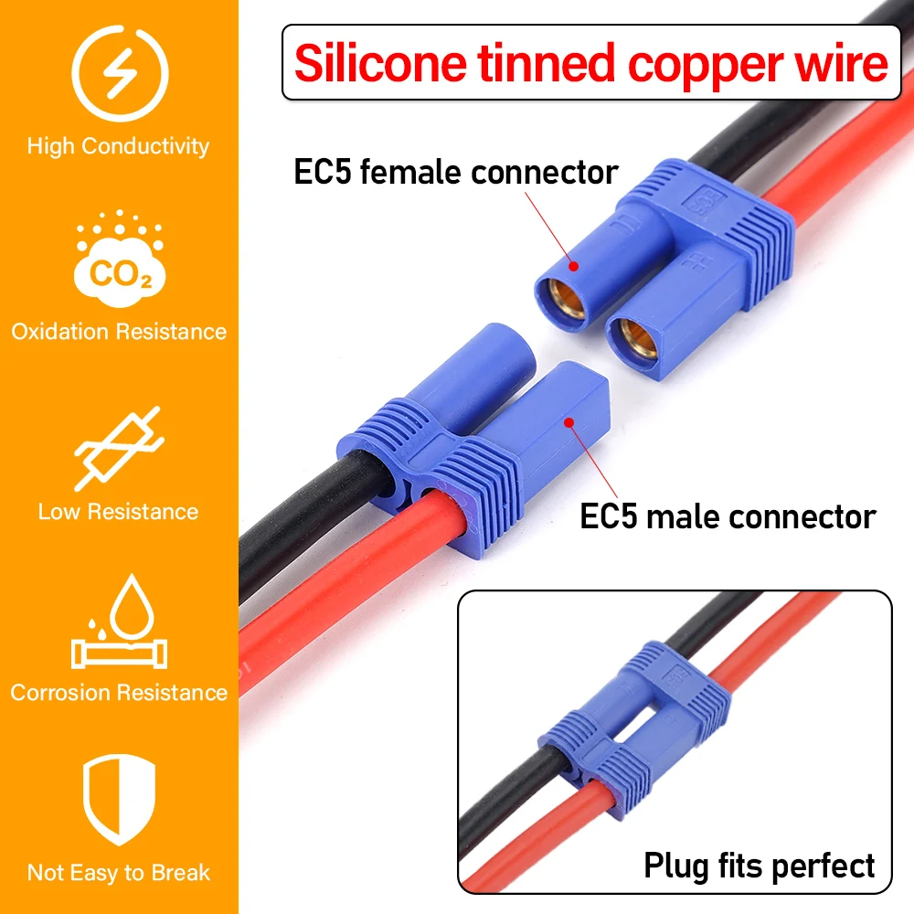 10AWG Car Power Adapter Cable silicone Tinned Copper Wire Car Battery Wire EC5 Female To M8 Tinned Copper Terminal 40cm