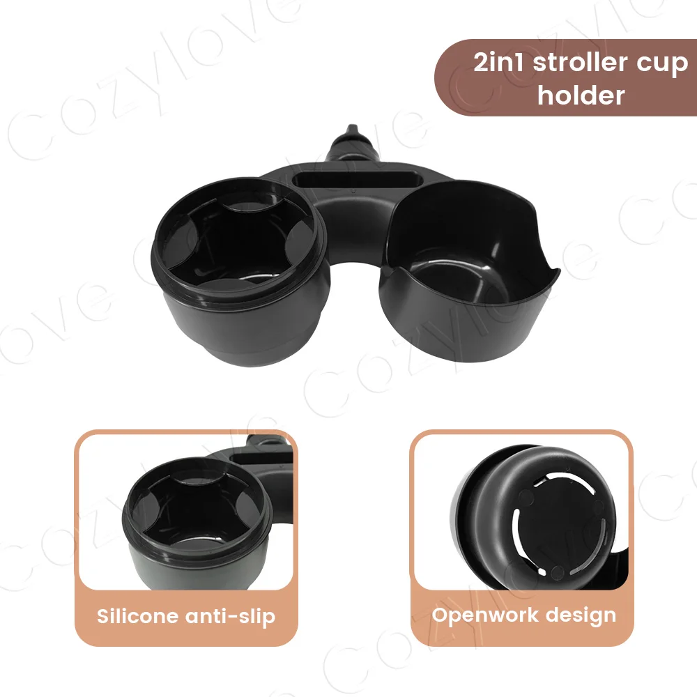 2-in-1 Stroller Snack Tray with Cup Holder, Features Non-Slip Surface & One-Button Release for Most Strollers