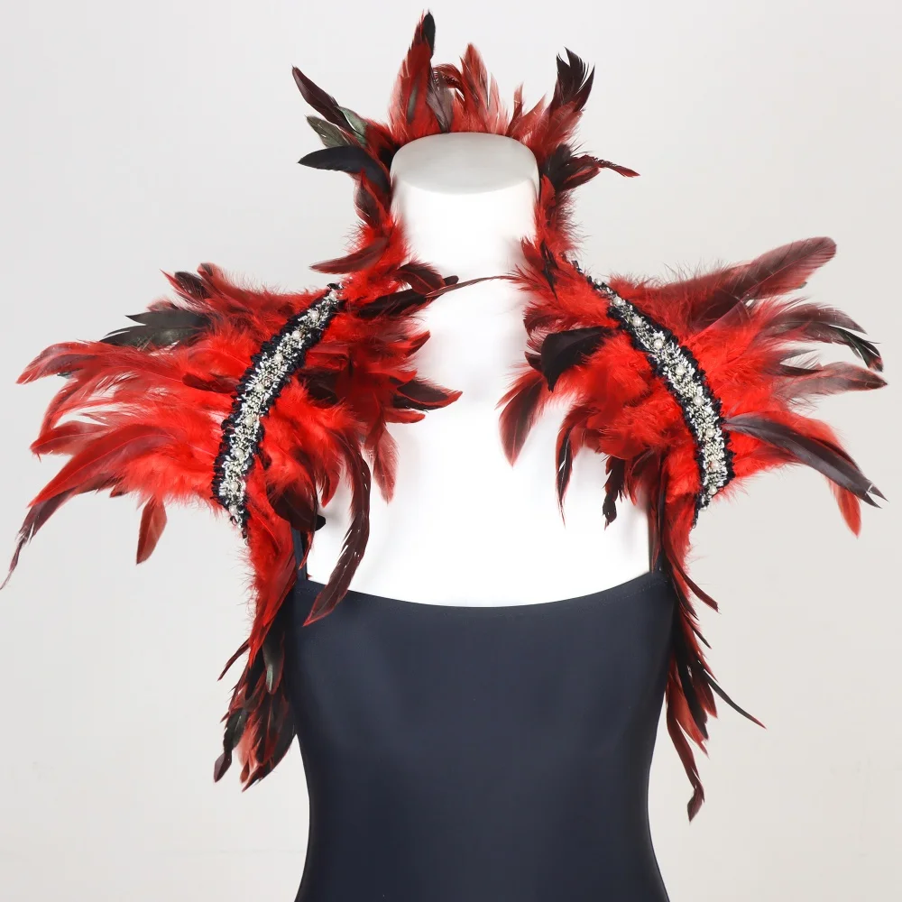 Natuurlijke veren schouderophalen sjaal voor vrouwen cosplay zwart Halloween luxe veren schouder wraps sexy punk gothic veren sjaals