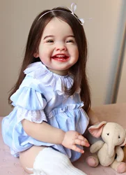 BZDOLL 60CM 24IN Reborn Baby Soft Vinyl Limbs Cloth Body Smiling Girl Doll Toy Long Hair Princess Toddler Bebe Artist Collection