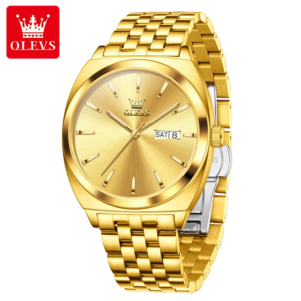 

OLEVS Brand Luxury Mens Mechanical Watch Stainless Steel Gold Automatic Watch Waterproof Luminous Week Calendar Watch Relogio