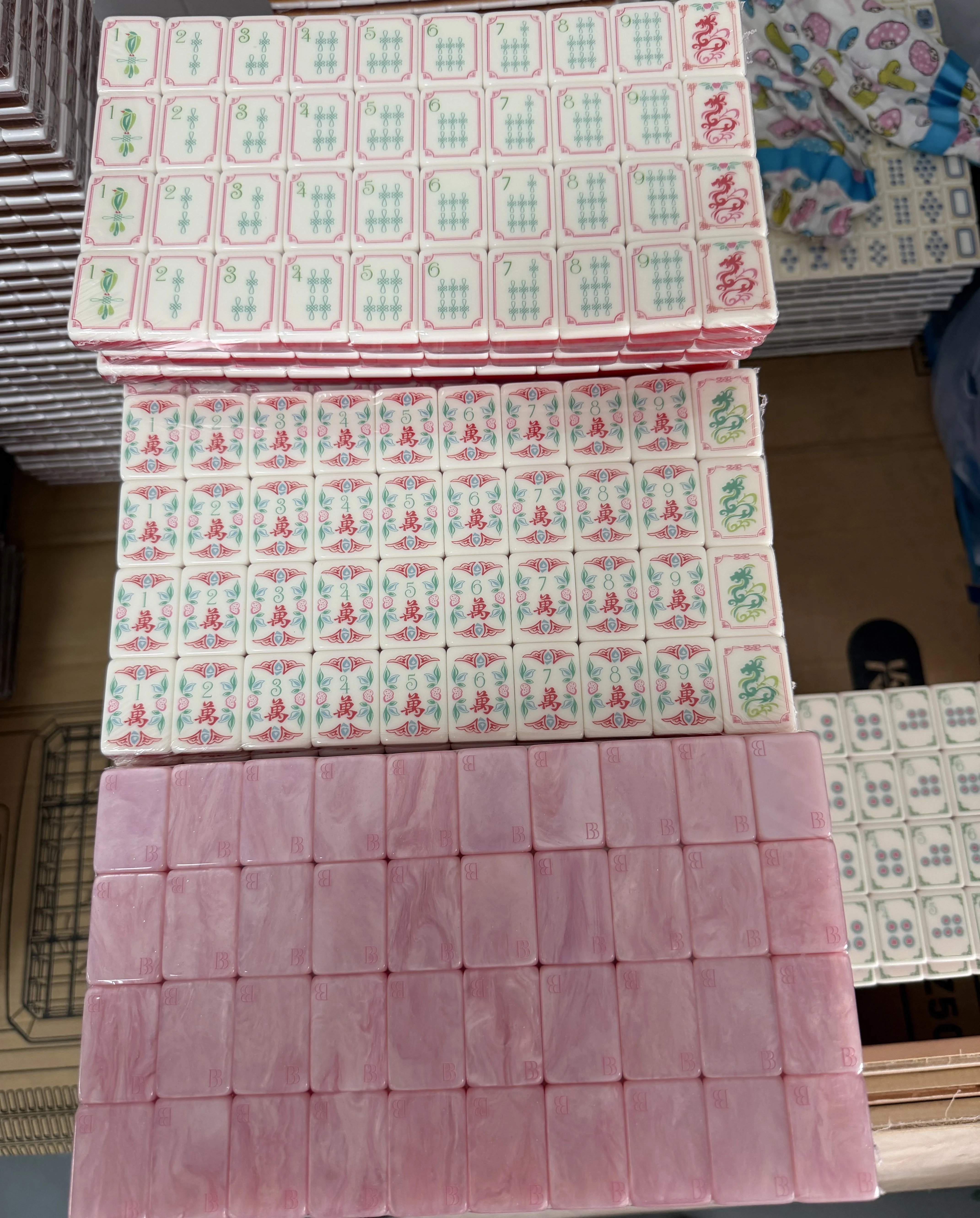 Original Engraved pink Opal Mahjong Tiles Beau Bam Set Mahjongg 35 mm Beaubam Opal pink America