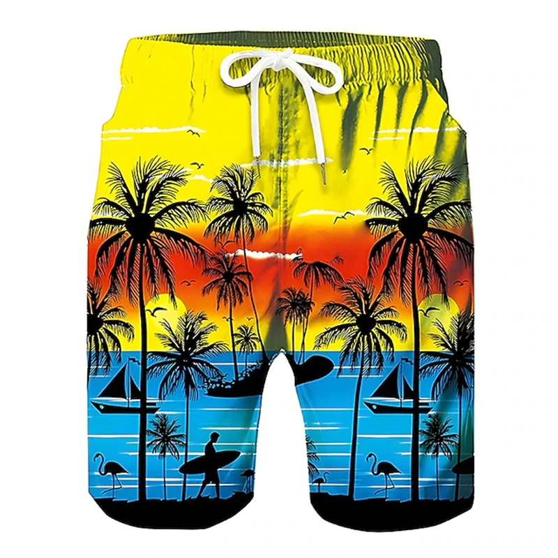 Vintage 3d Kokospalm Print Strandbroek Unisex Kleding Zomer Casual Hawaii Vakantie Shorts Mode Heren Ijs Korte Broek