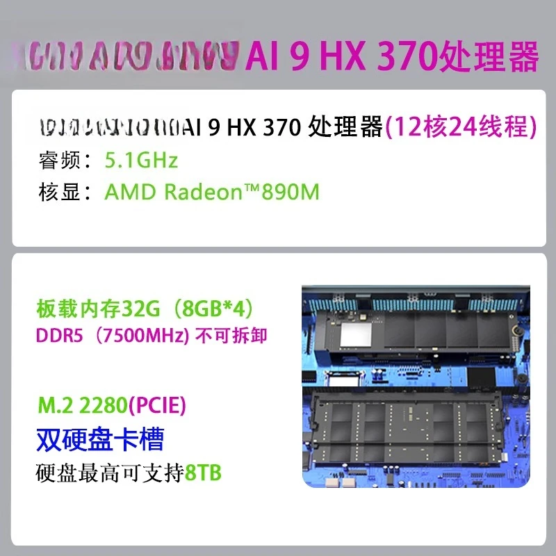 Mini console da gioco AI9HX-370 ad alte prestazioni, console desktop