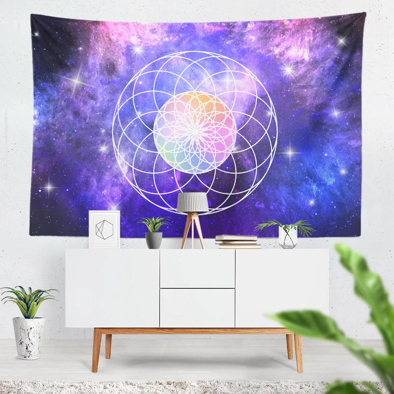 Spiritual Energy Seed of Life Tapestry Sacred Geometric Wall Hanging Pagan Crystal Healing Altar Cloth Tarot Cloth With Spreads