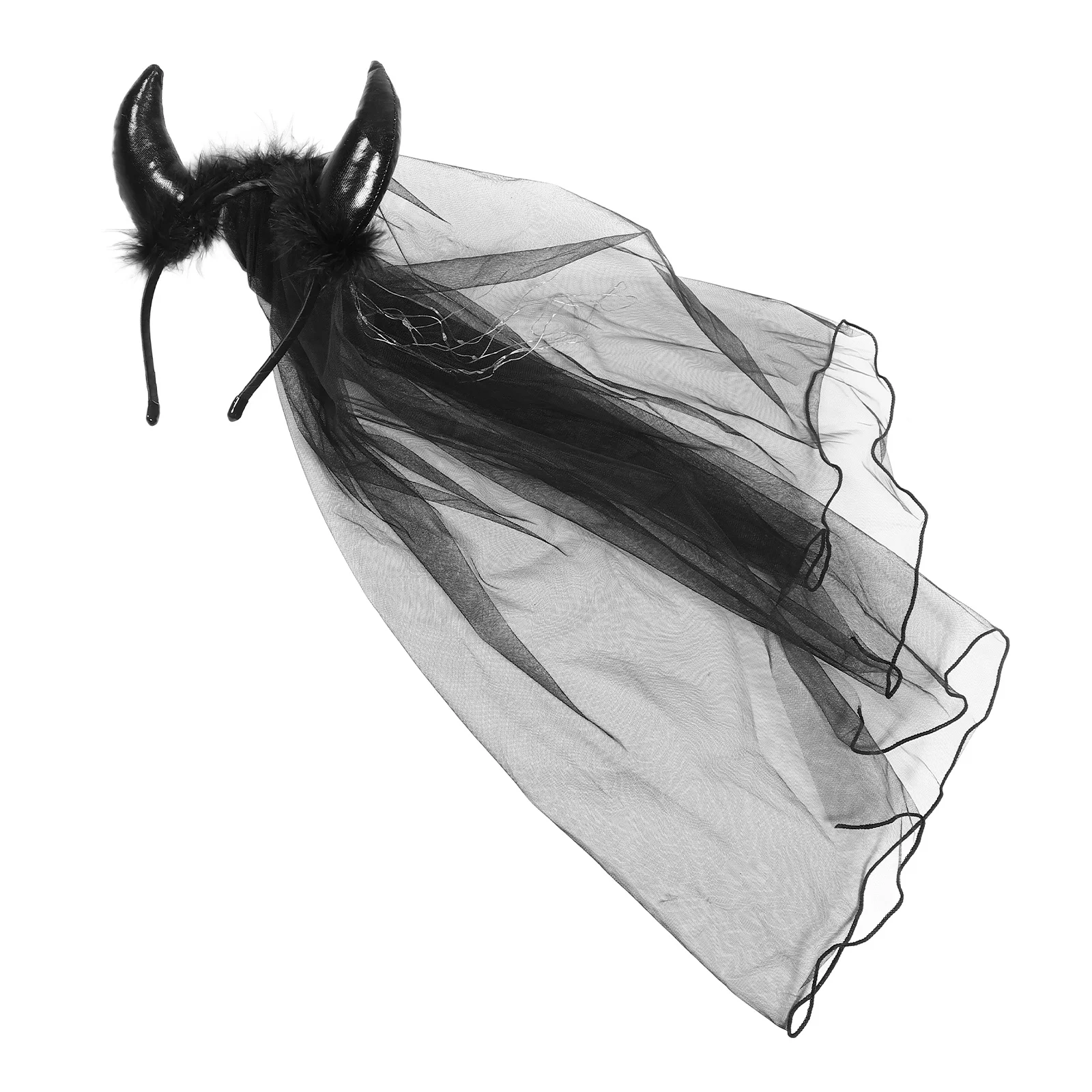 

Повязка на голову с рогом на Хэллоуин, черная сетчатая вуаль, обруч для волос с овечьим рогом, готический головной убор, костюм для косплея, аксессуары для вечеринок