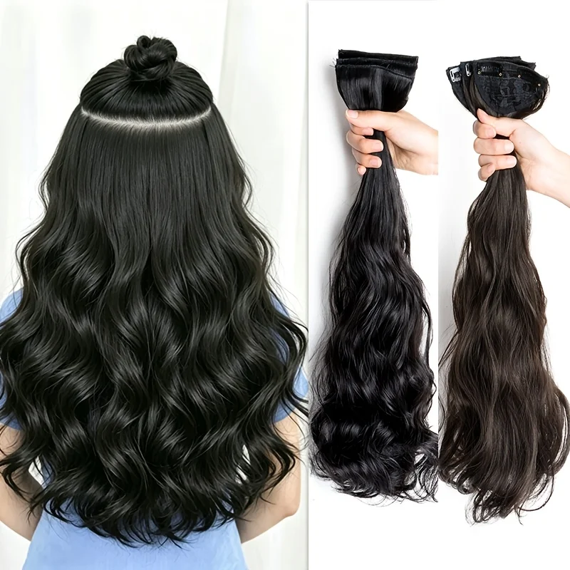 Synthetic Women's Hair Cutting Set 3pcs-Natural Wavy Hair Extension Invisible BB Clip Fixed to Women's Hair Heat-Resistant Wig