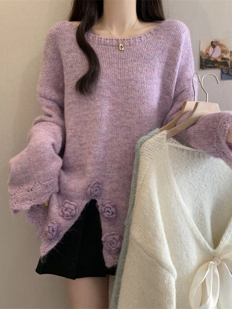 

Faionable Bal Knot 3D Flower Sweater Women's Spring 2026 Winter Clothes New Korean Sle Slimming Outerwear