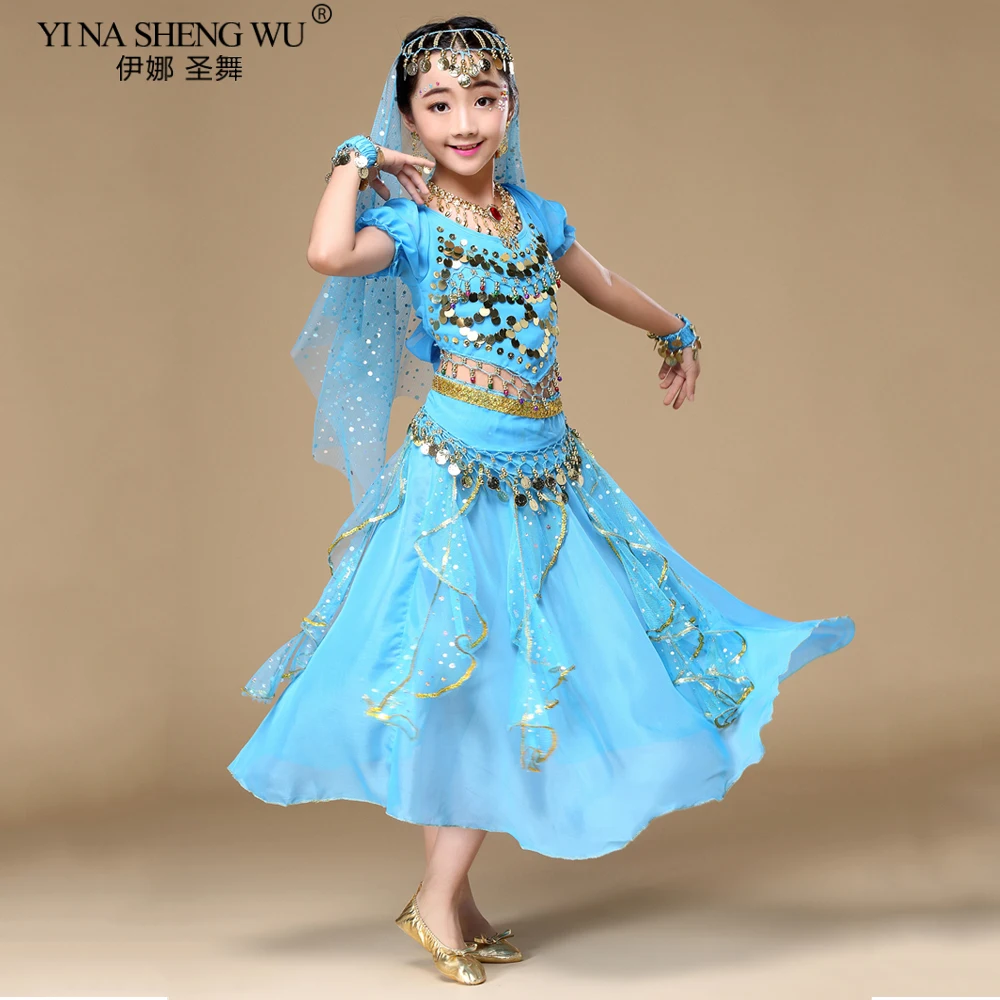 6 pz/set Costumi di Danza Del Ventre Orientale Per Bambini Set di Danza Del Ventre Ragazze Bollywood Indiano Pratica Vestiti di Prestazione H017