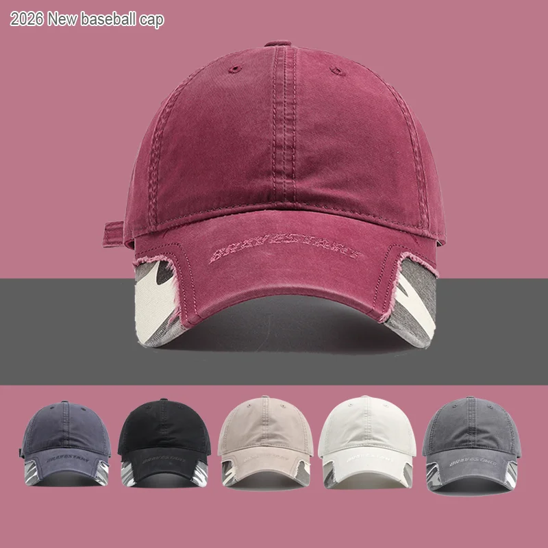 Korean New Cotton Sunshade Baseabll Cap Camoflogue Brim Spot Light Board Color Matching Men's Spring Summer Sun Baseball Cap