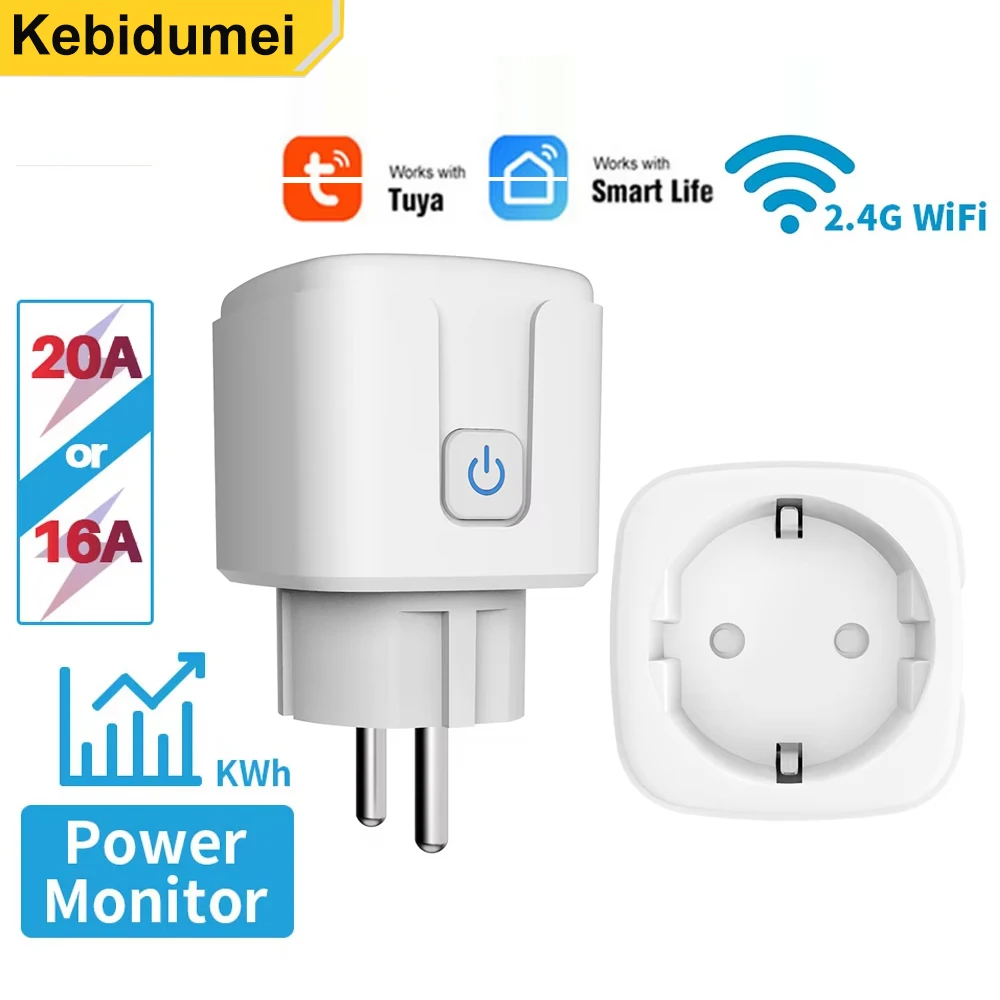 20A/16A Умная розетка ЕС, Wi-Fi, умная вилка, функция мониторинга мощности, синхронизация, голосовое управление, работает для приложения Tuya Alex Google Home