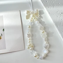 Korean Cute Sweet Butterfly Heart Bow Beaded Phone Chain Charm Lanyard For iPhone Samsung Universal Accessories Jewelry Pendant