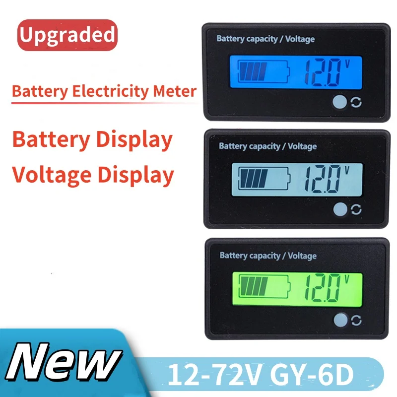 Battery Capacity Indicator DC 8V-100V Lead Acid Lithium LiFePO4 Car Motorcycle Voltmeter Voltage Gauge 12V 24V 48V 72V for Alam