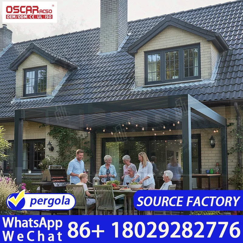 Weatherproof Motorized Auto Folding Aluminum Patio Louvered Roof System Pergola Garden Backyard Deck Villa Europe Outdoor Shelte