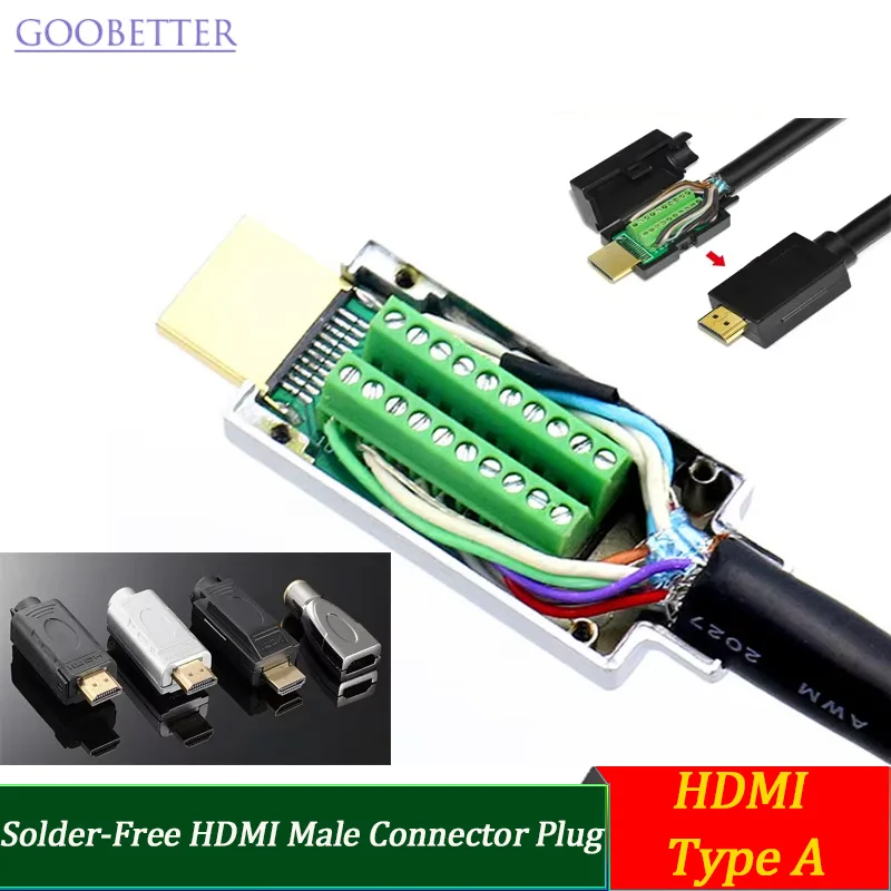 Solder-Free HDMI Male Connector, DIY Repair Kit for HDMI Cable End, Metal & Plastic Shell, Easy Upgrade