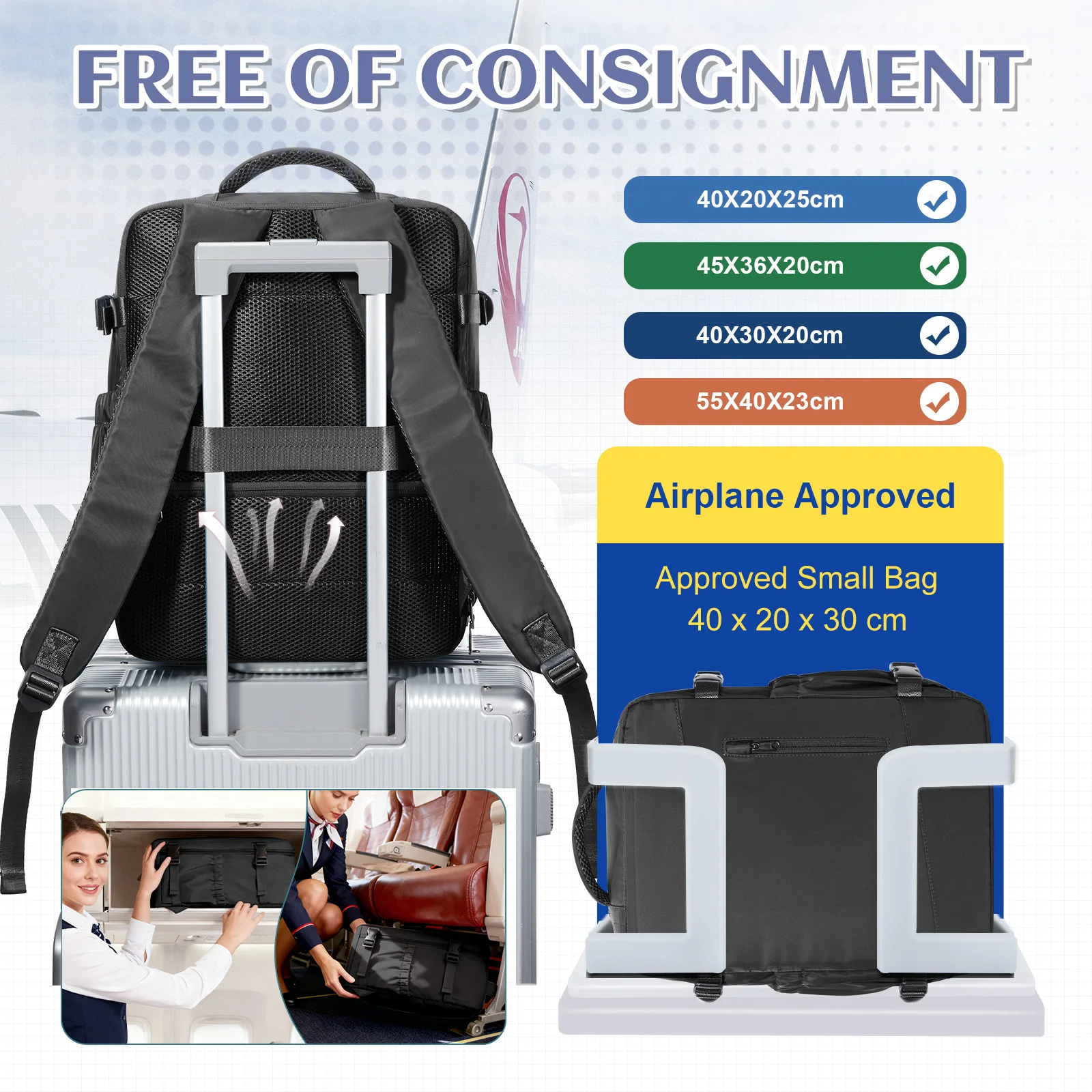 حقائب Ryanair Cabin مقاس 40 × 30 × 20 حقيبة ظهر للسفر تحت المقعد، حقيبة ظهر تنفيذية للأعمال، كاجوال للاستخدام الخارجي، حقيبة ظهر للكمبيوتر المحمول للرجال #6