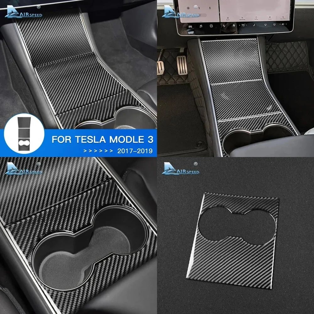 

3pcs Carbon Fiber Car Center Console Storage Box Cover Sticker Interior Trim for Tesla Model 3 Accessories 2017 2019