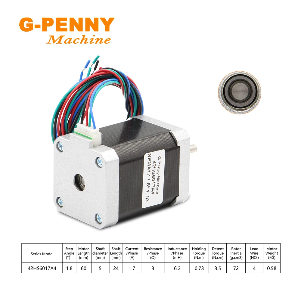 Nema17 42HS6017A4 Động Cơ Bước 1.7A 0.73N. M. 104OZ-IN 1.8 Độ 4 Đầu Cho 3d Máy In Cnc