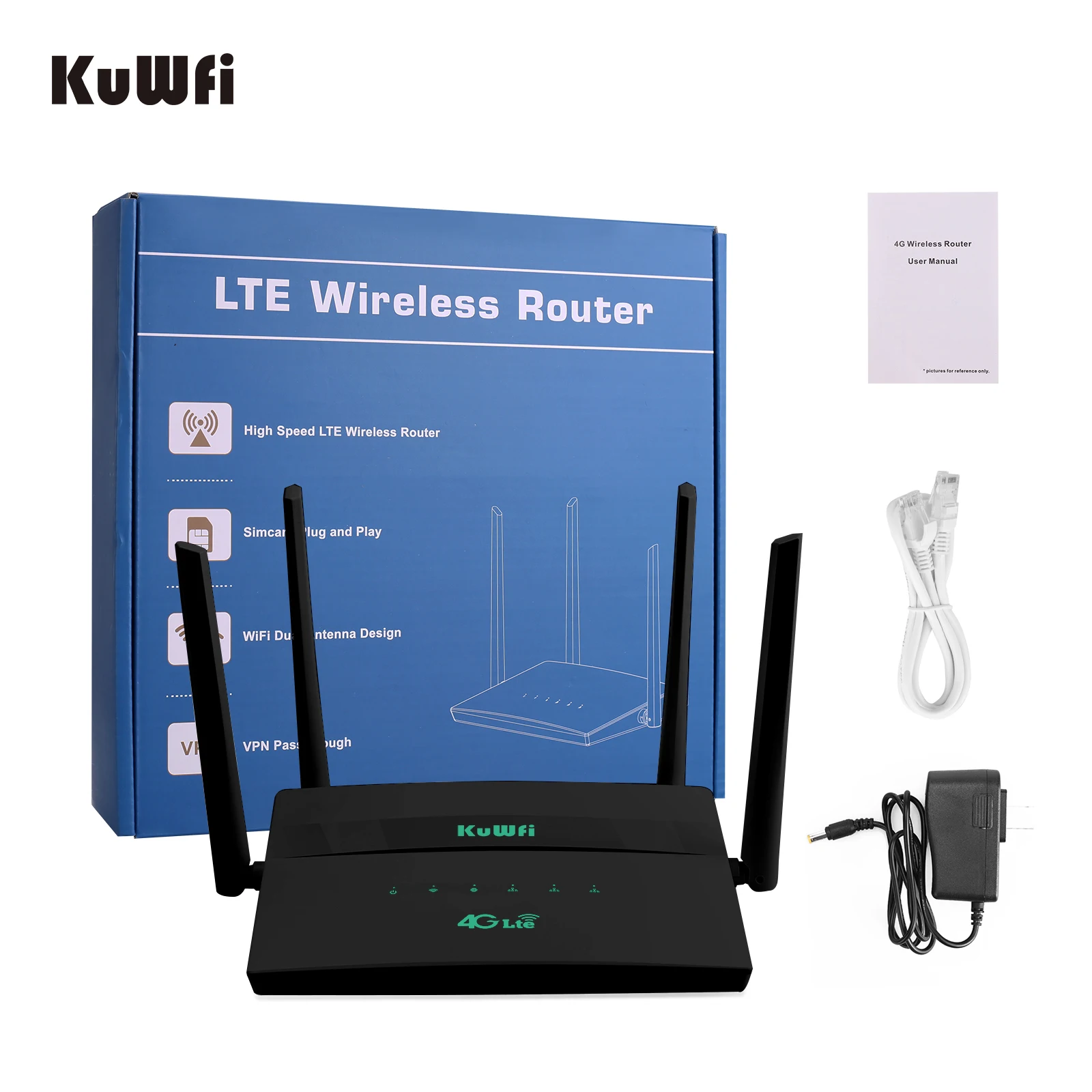 KuWFi 4G LTE Router 750Mbps Wireless Wifi Router Dual Band Home 4G Hotspot Internet Access 4Pcs Antennas For Korea/RU/ Brazil