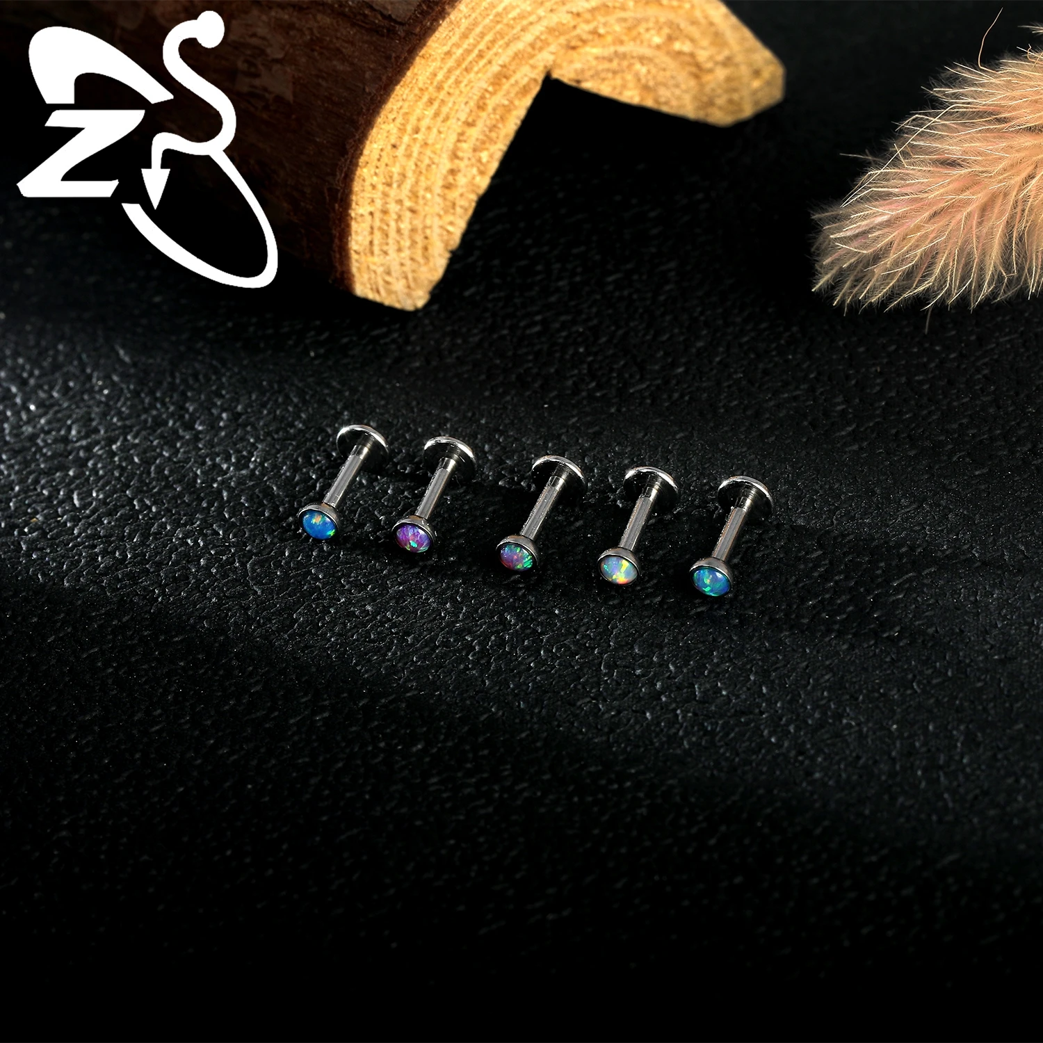 16G Stainless Steel Opal Lip Stud, Internal Thread