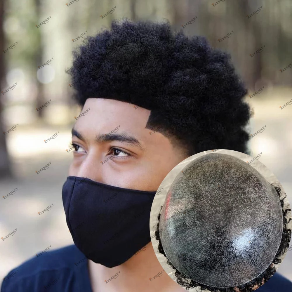 شفافة قوية الجلد بولي Base قاعدة الشعر البشري الرجال الشعر المستعار 6 مللي متر تصفيفة الشعر الأفرو الحرة 0.12 مللي متر دائم الشعر البشري الاصطناعية 1B65 1B80